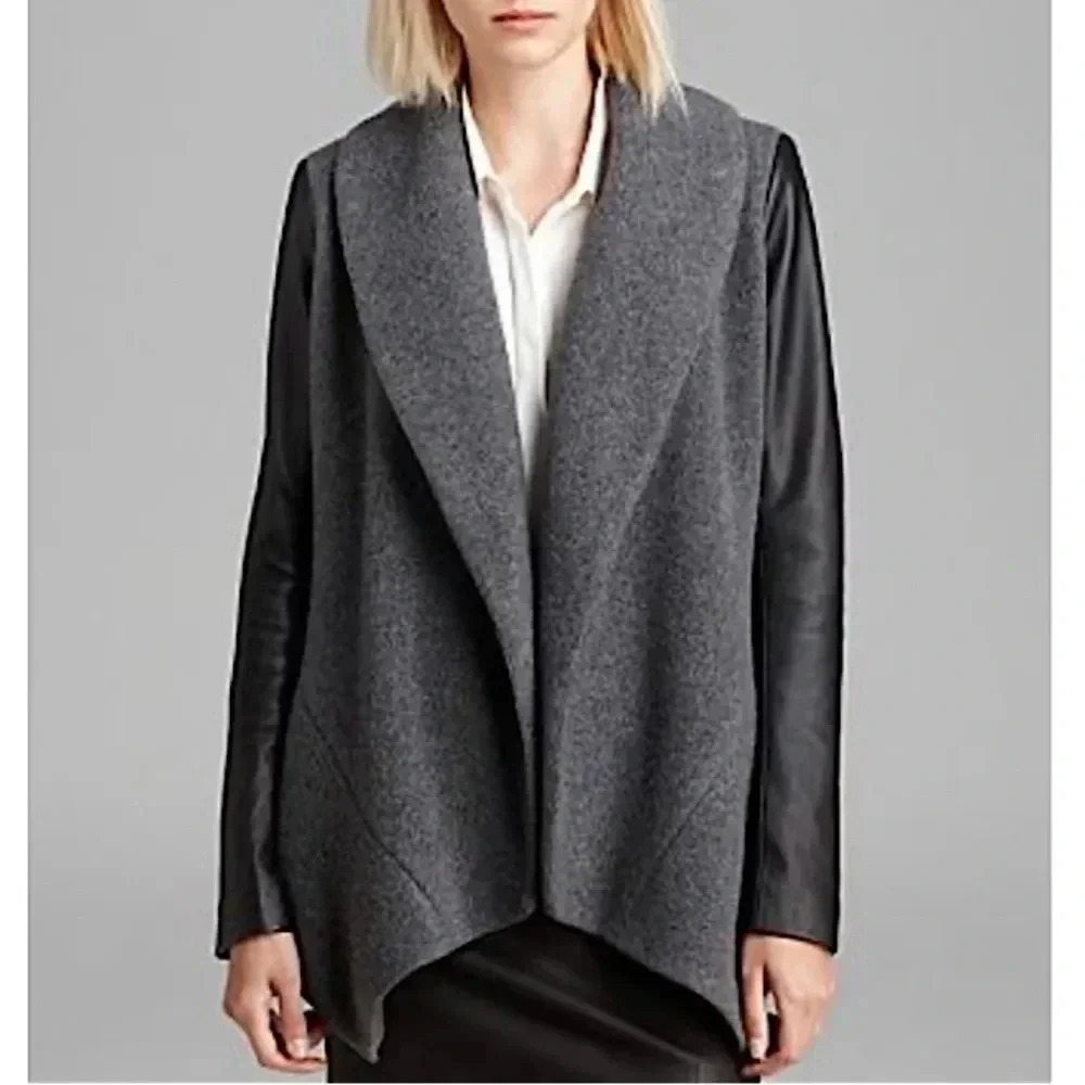 Theory Laura Leather Wool Cashmere Jacket Coat Size Medium - Picture 4 of 14